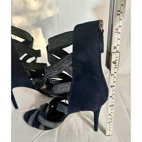 Daya by Zendaya Women Blue Denim Caged Heels Elastic Straps Open Toe Size 10 - Picture 6 of 8